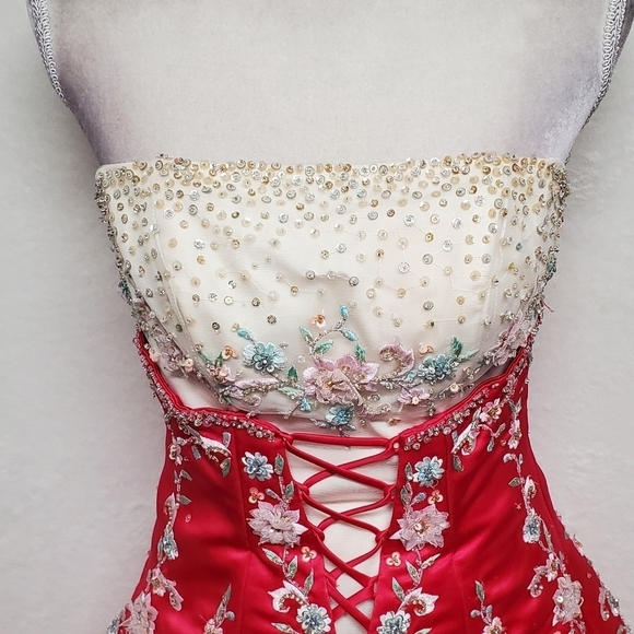 Vintage Precious Formals Special Made Magenta Beaded Floral Lace Tulle Ball Gown - Picture 3 of 16